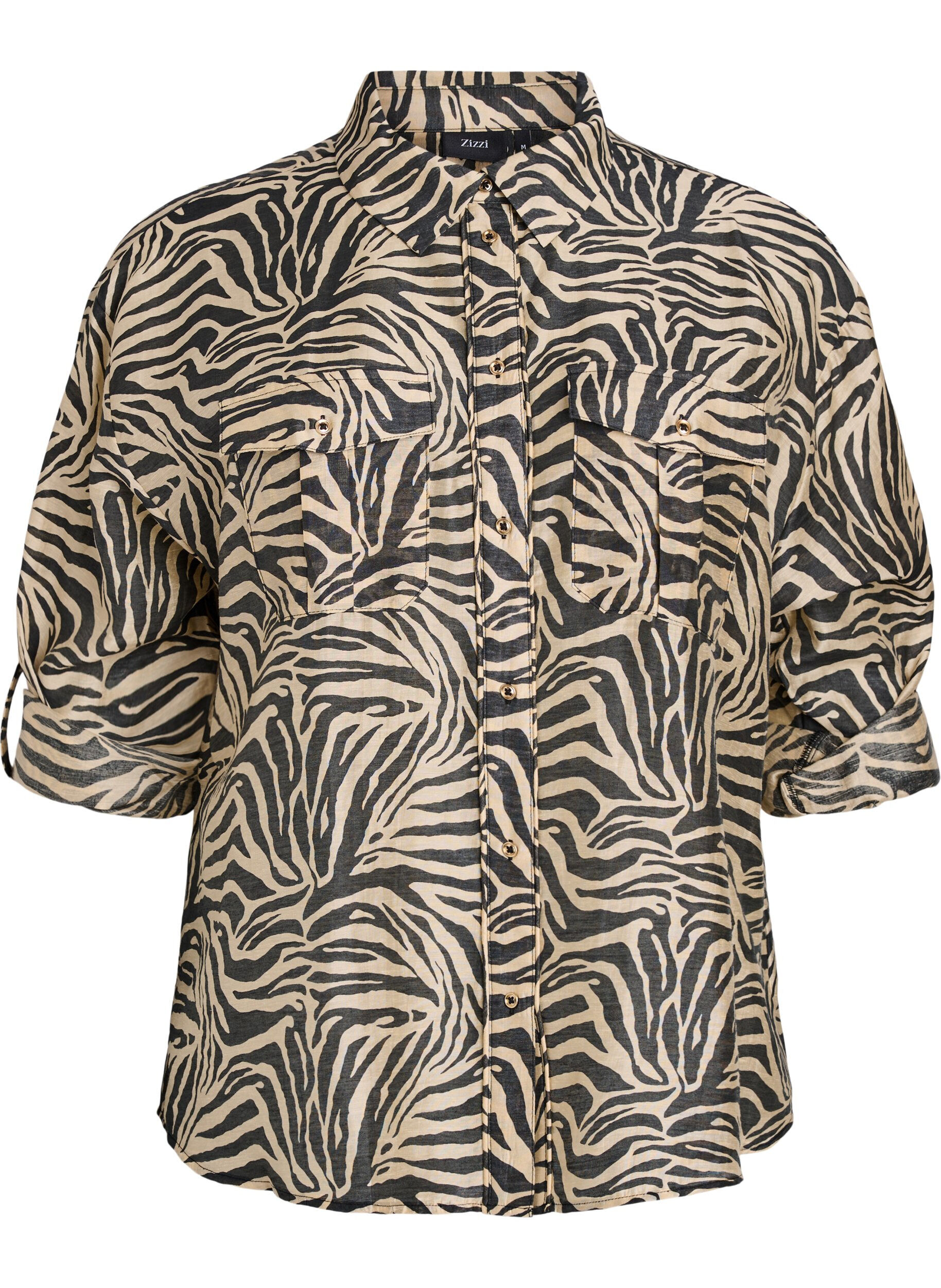 Zizzi Locker sitzendes Shirt mit Tierprint und Brusttaschen, Schwarz, Packshot image number 0