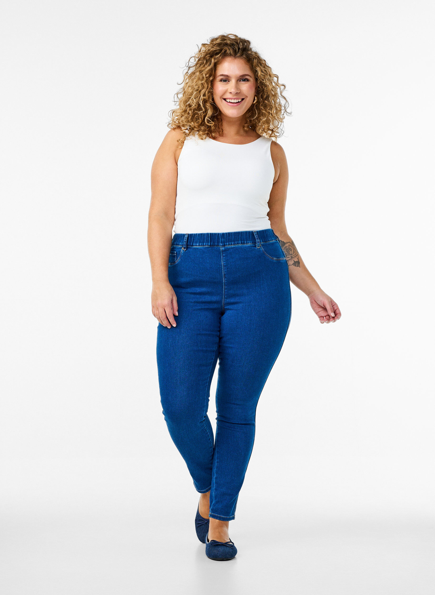 Jeggings &agrave; taille haute., Bleu, Model