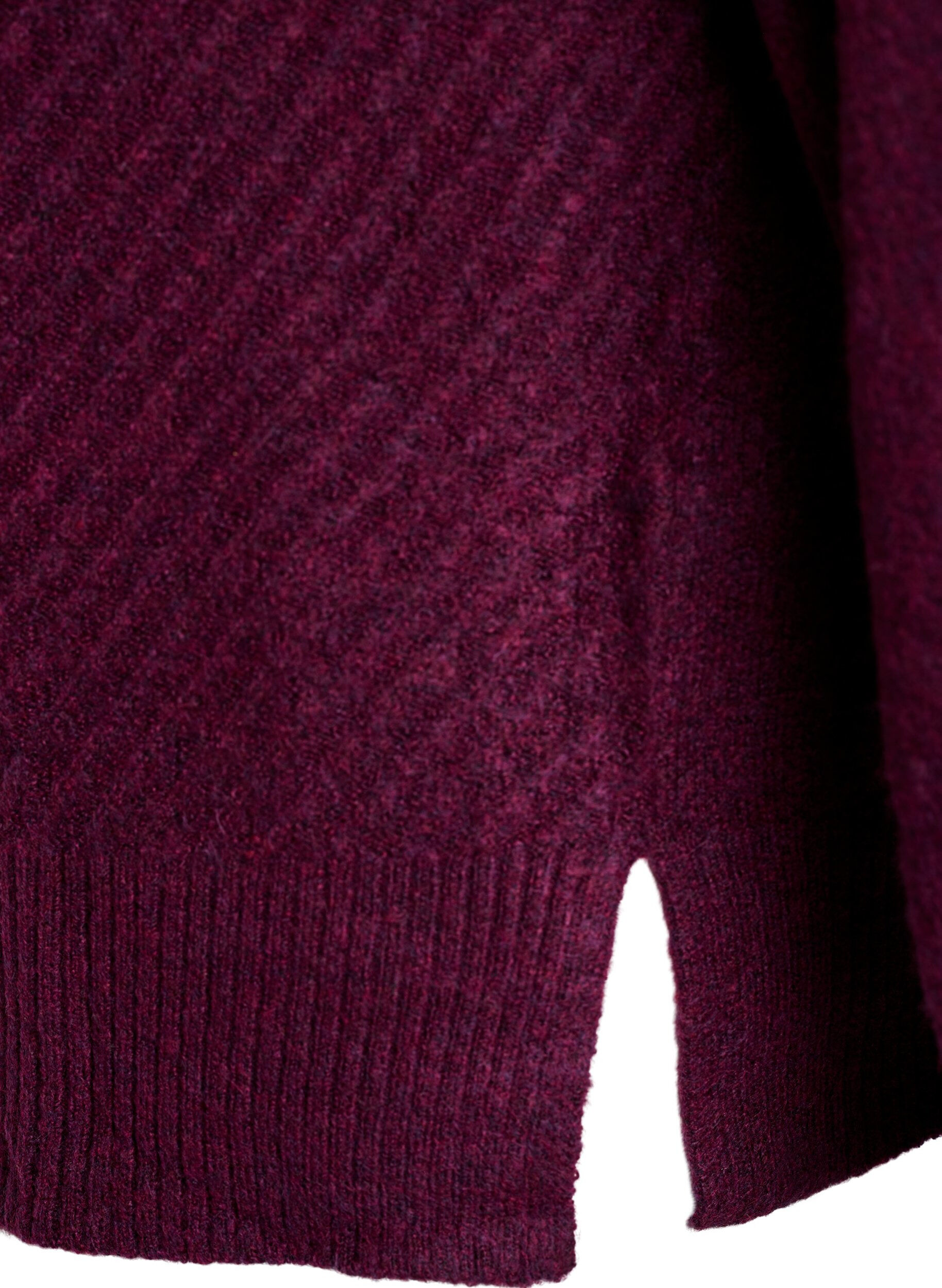 ZizziStrickbluse mit V-f&ouml;rmigem Rippenmuster und Schlitzen, Lila, Packshot image number 3