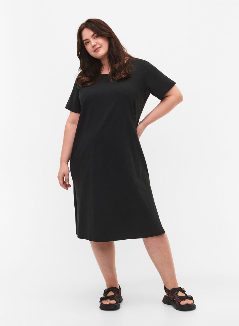 Baumwollkleid mit kurzen Ärmeln, Black, Model image number 2