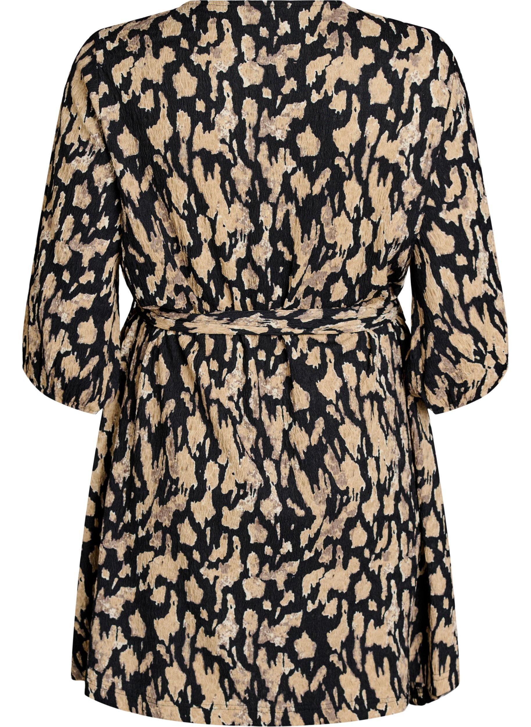 Zizzi Kurzes Kleid mit 3/4-&Auml;rmeln und Muster, Schwarz, Packshot image number 1