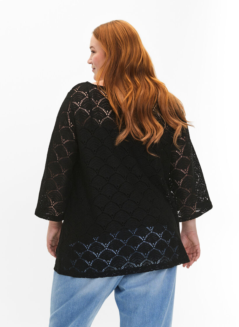 Crochet Bluse mit 3/4 Pins, Black, Model image number 1