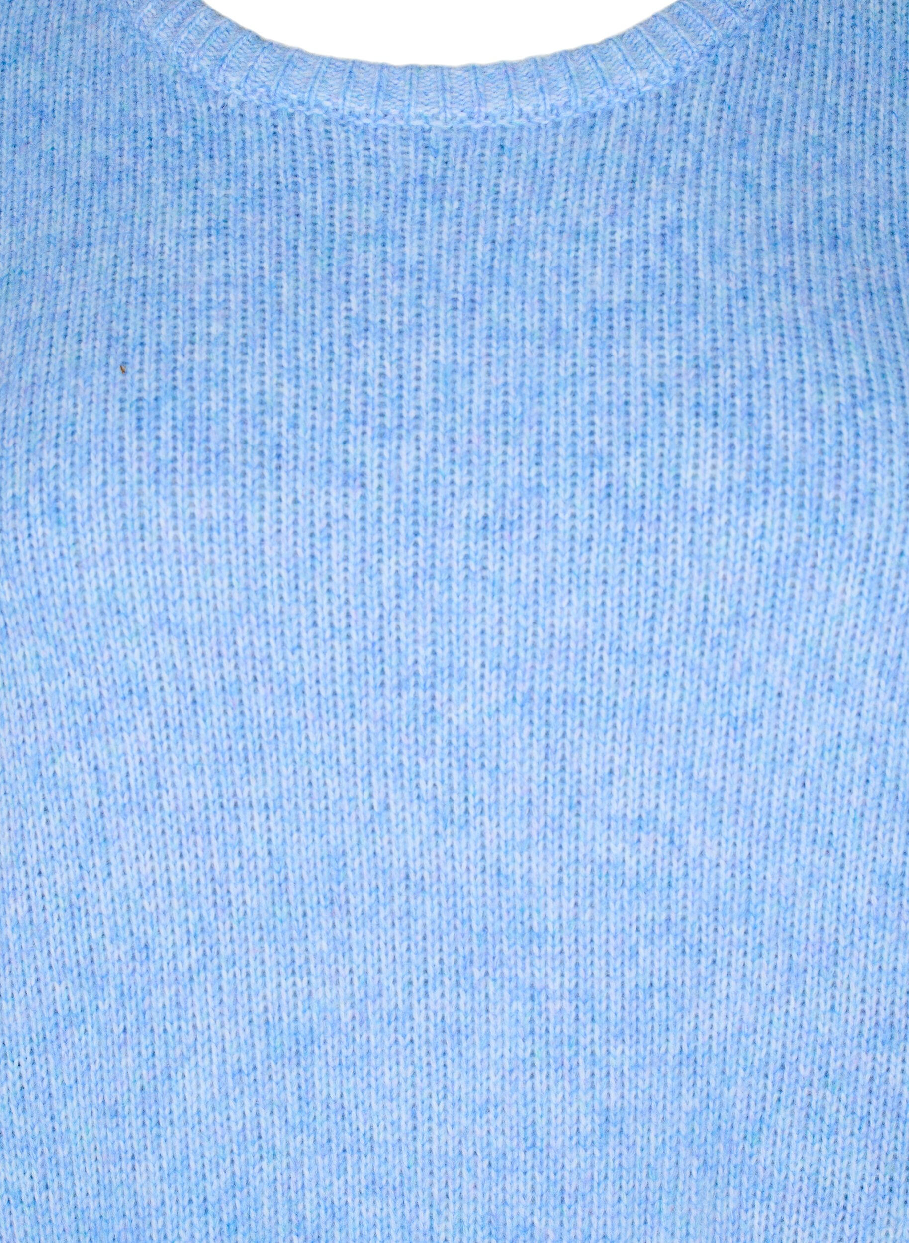 Zizzi Lang&auml;rmliger Strickpullover mit Wollanteil und Rundhalsausschnitt, Della R. Blue Mel., Packshot image number 2