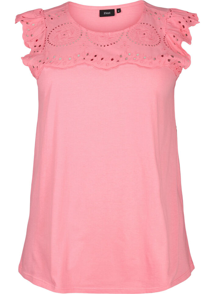 T-shirt en coton biologique avec broderie anglaise, Strawberry Pink , Packshot image number 0