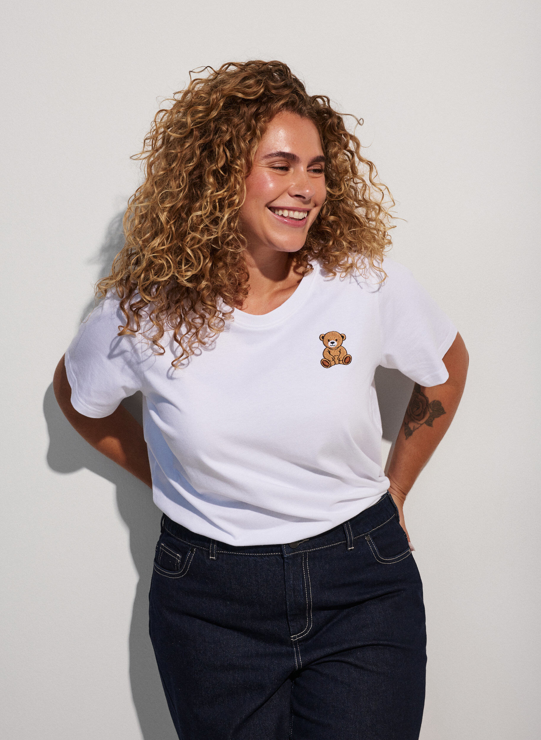 ZizziT-shirt en coton bio avec motif ourson, Blanc, Model image number 0