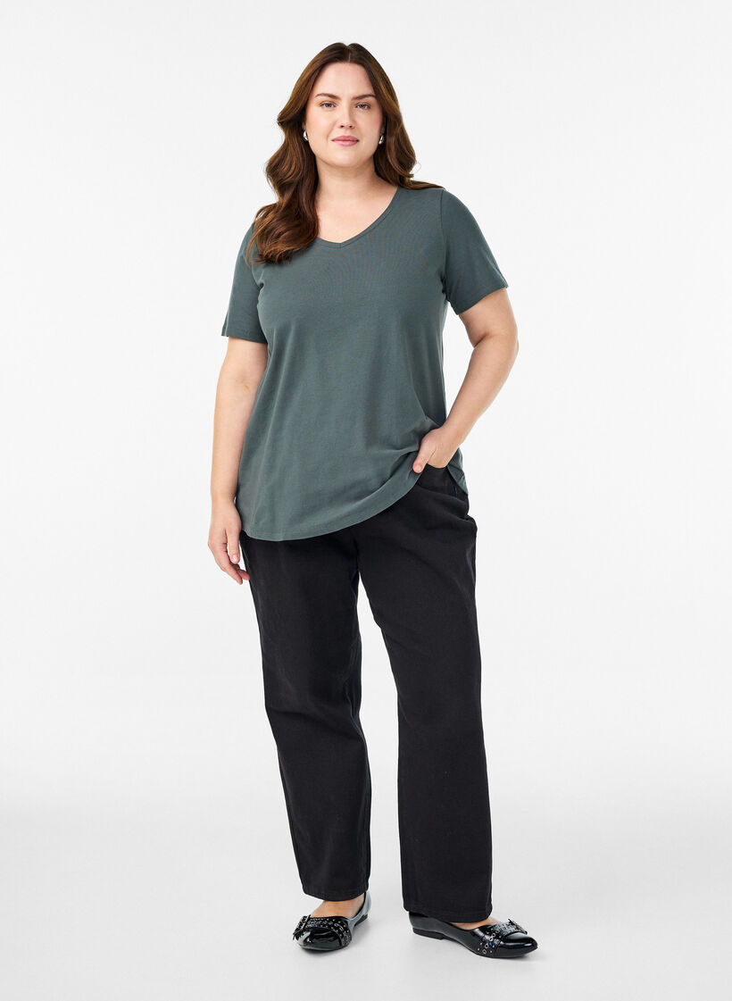 T-shirt en coton uni basique, Vert foncé, Model image number 1