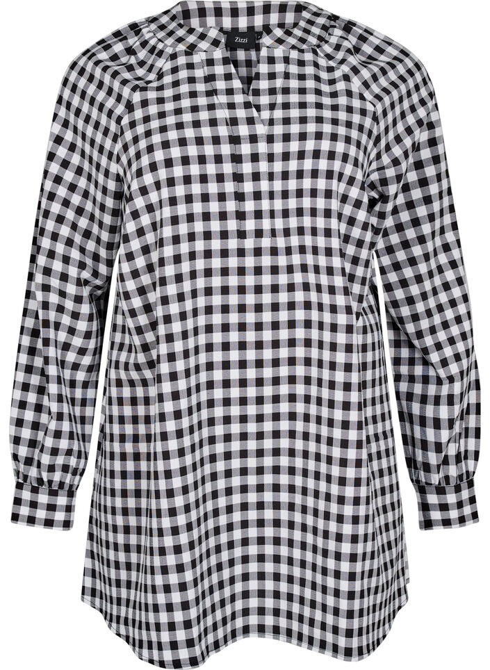 Karierte Tunika mit V-Ausschnitt, Black/W. Gingham, Packshot image number 0