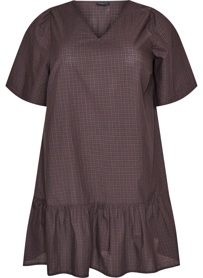 Robe courte &agrave; carreaux avec ourlet &agrave; volants, Marron, Packshot image number 0
