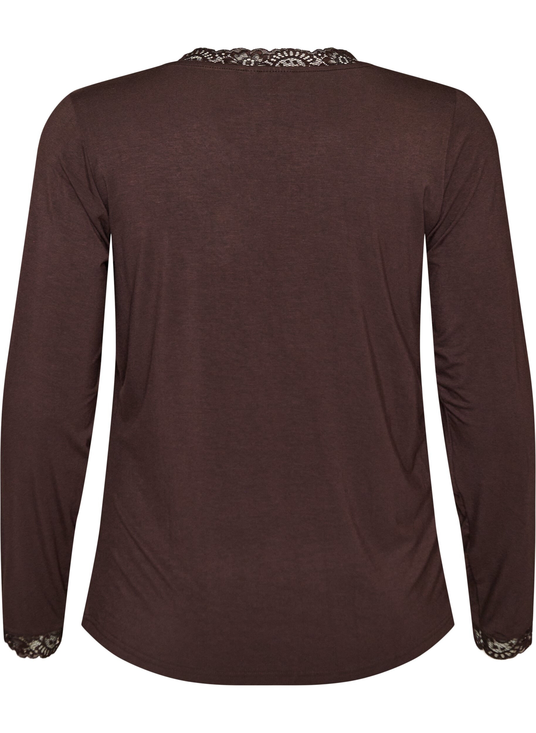 ZizziBluse aus Viskose mit Spitzen und V-Ausschnitt, Braun, Packshot image number 1