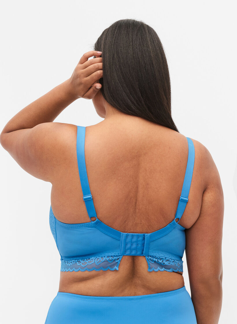 Soutien-gorge avec dentelle et rembourrage doux, Bleu, Model image number 1