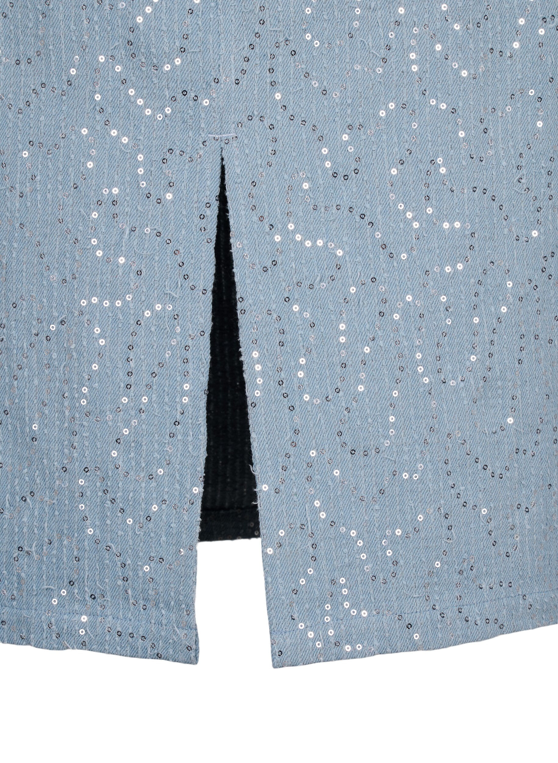 Zizzi Jupe en jean avec fente et sequins, Light Blue Denim, Packshot image number 3