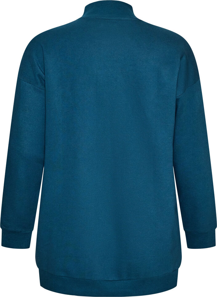 Langes Sweatshirt mit Stehkragen und gesticktem Text, Blau, Packshot image number 1