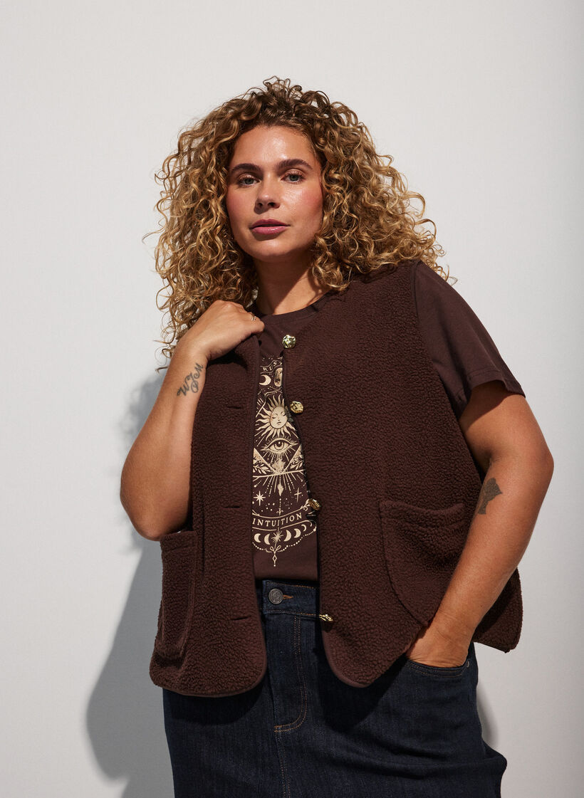 Teddy-Weste mit Kn&ouml;pfen und Taschen, Braun, Model image number 0