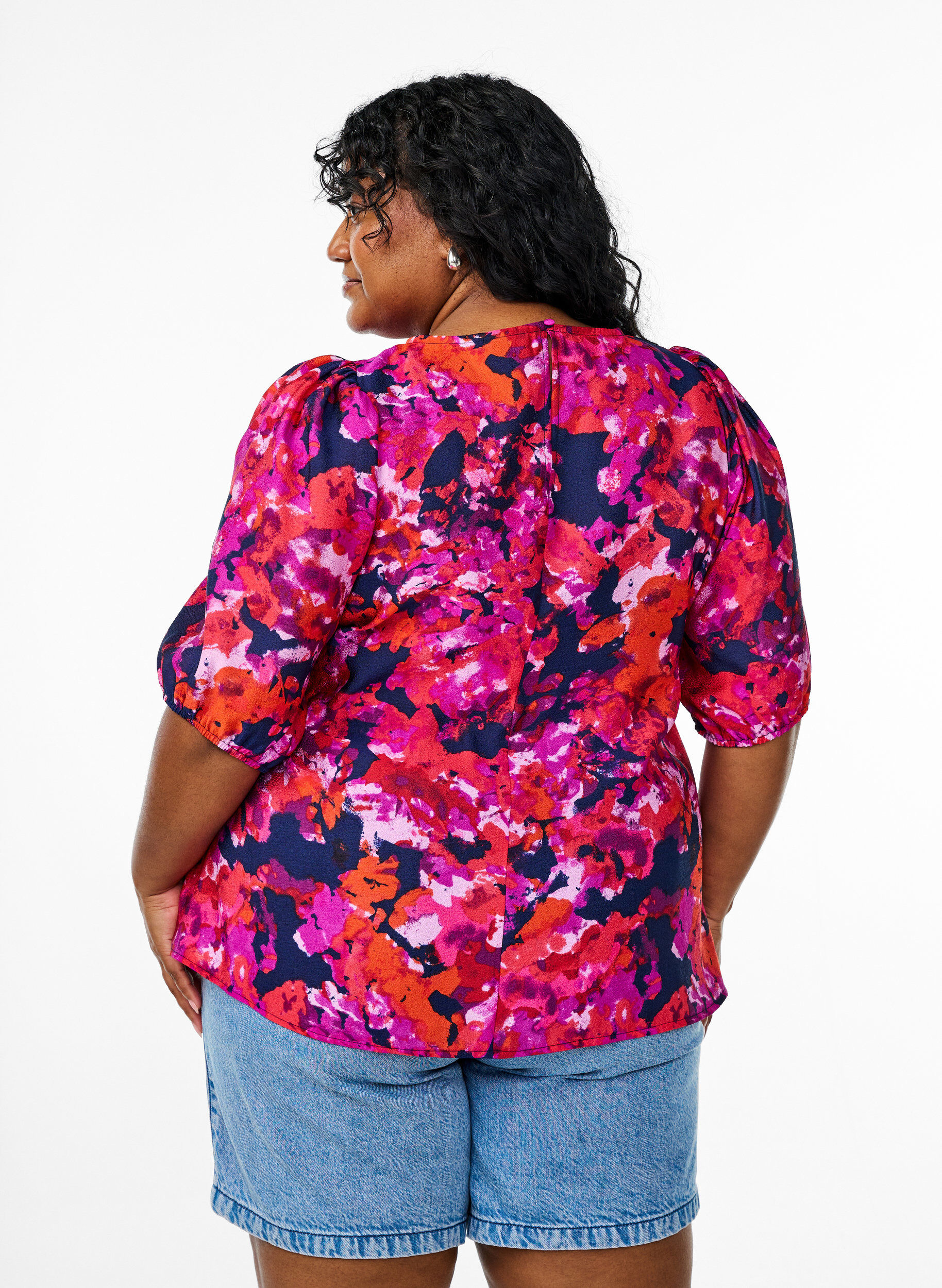 Zizzi Bluse mit 1/2 &Auml;rmeln und einem farbenfrohen Print, Pink, Model image number 2