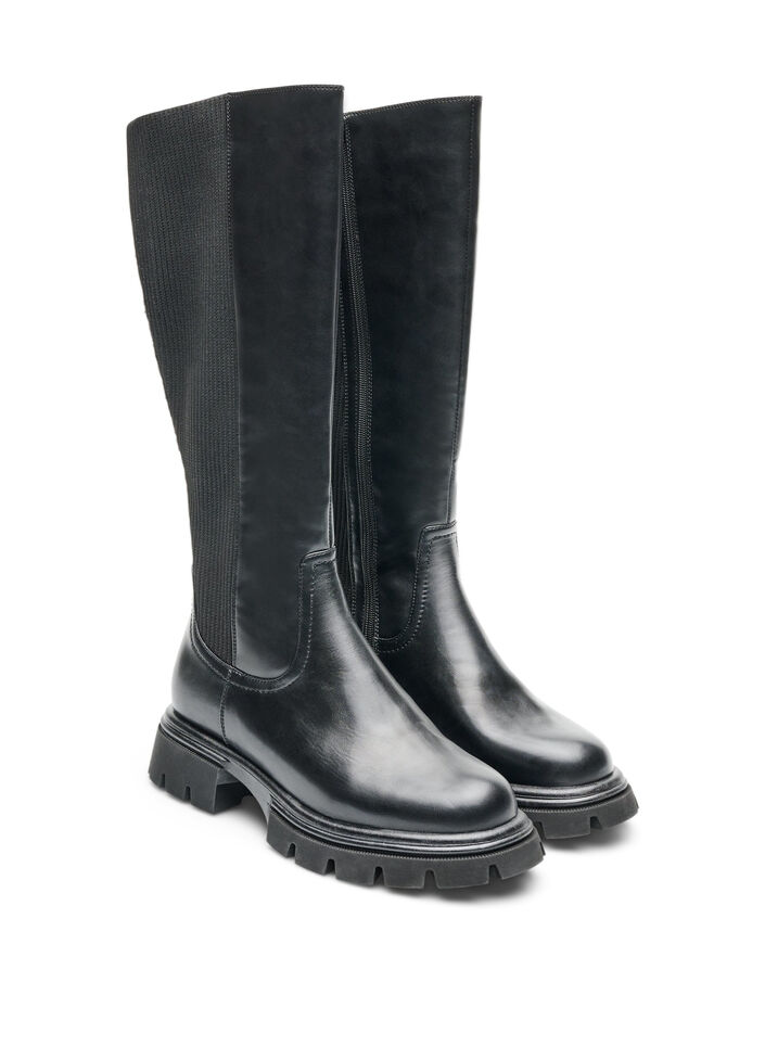 Botte haute avec zip et panneaux &eacute;lastiques, Noir, Packshot image number 1