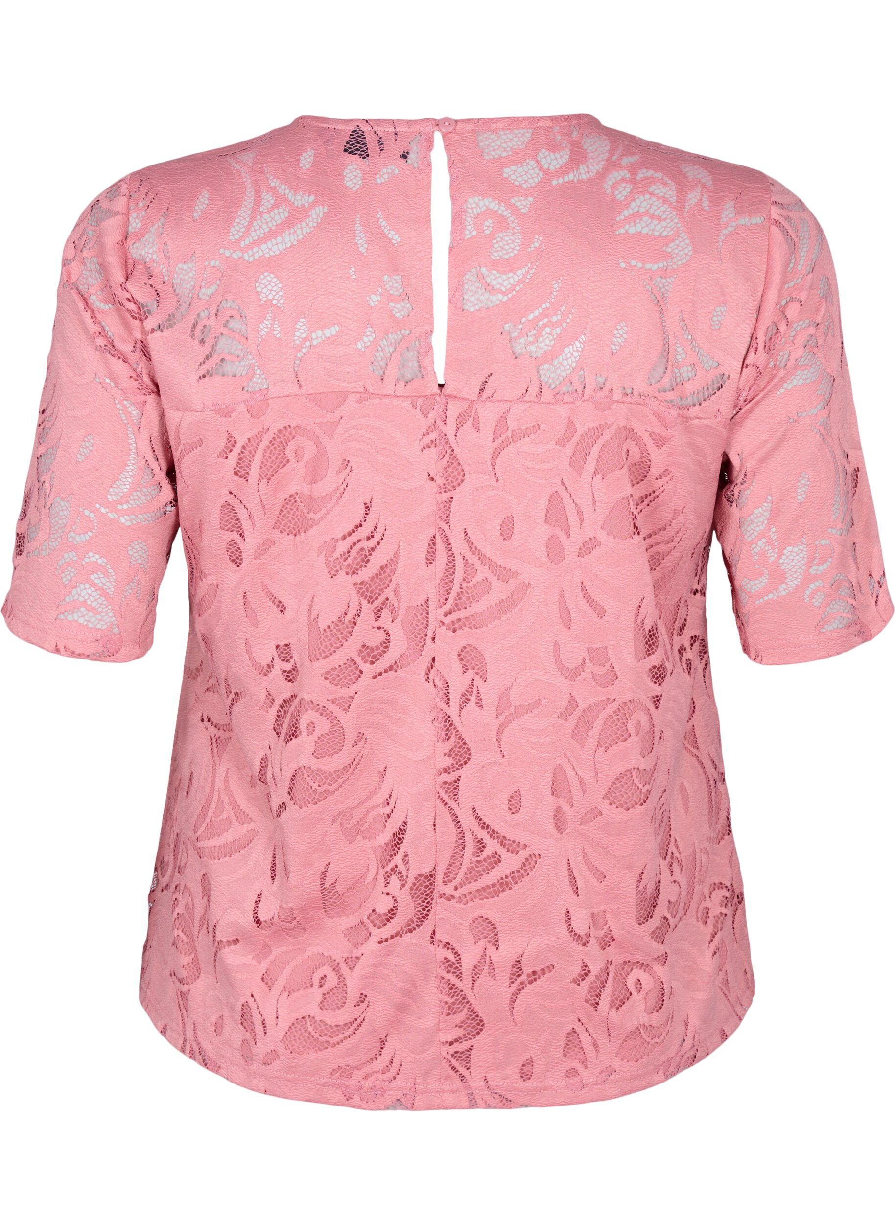 Zizzi Bluse mit Spitze und kurzen &Auml;rmeln, Dusty Rose, Packshot image number 1