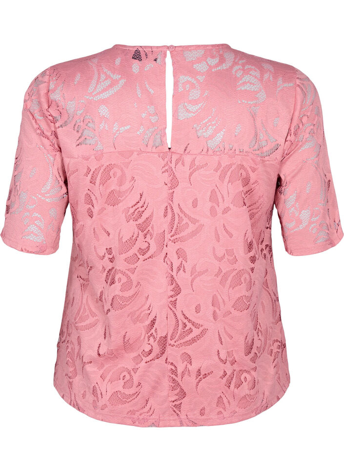 Bluse mit Spitze und kurzen Ärmeln, Dusty Rose, Packshot image number 1