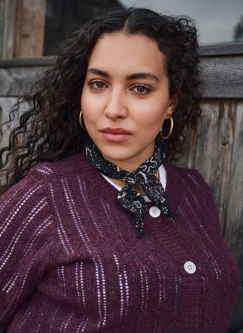 Cardigan en maille ajourée, Bordeaux foncé, Image image number 0