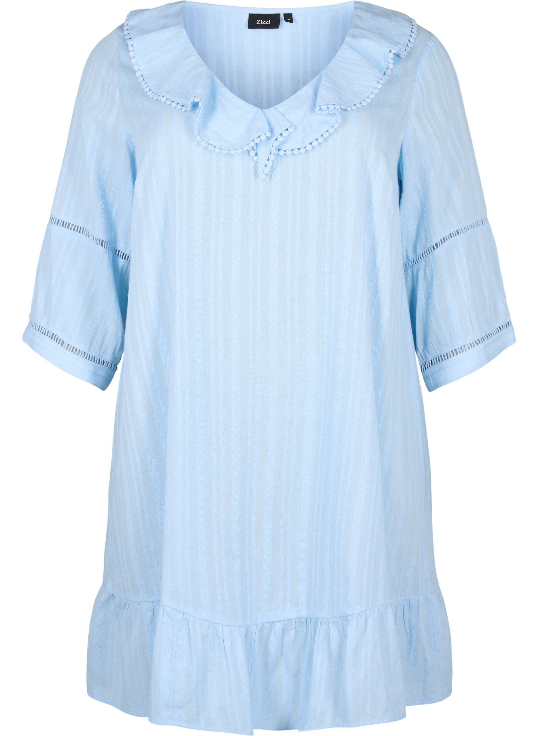 Zizzi Robe &agrave; manches 3/4 associant coton et viscose, Chambray Blue, Packshot image number 0