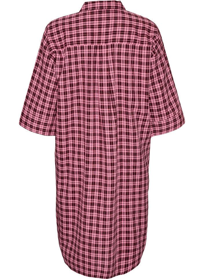 Langes kariertes Hemd mit 3/4-&Auml;rmeln, Pink, Packshot image number 1
