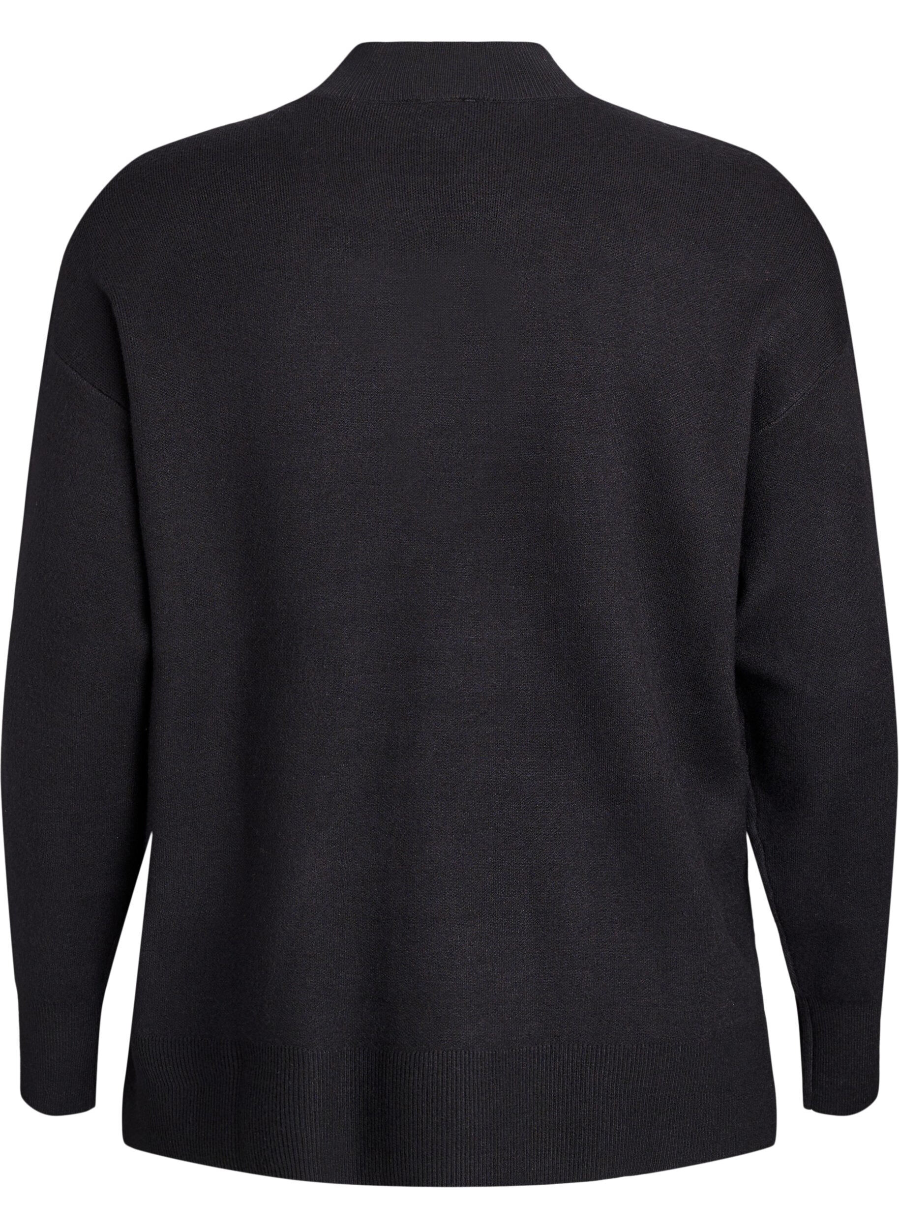 Zizzi Blouse en maille &agrave; col montant, Noir, Packshot image number 1