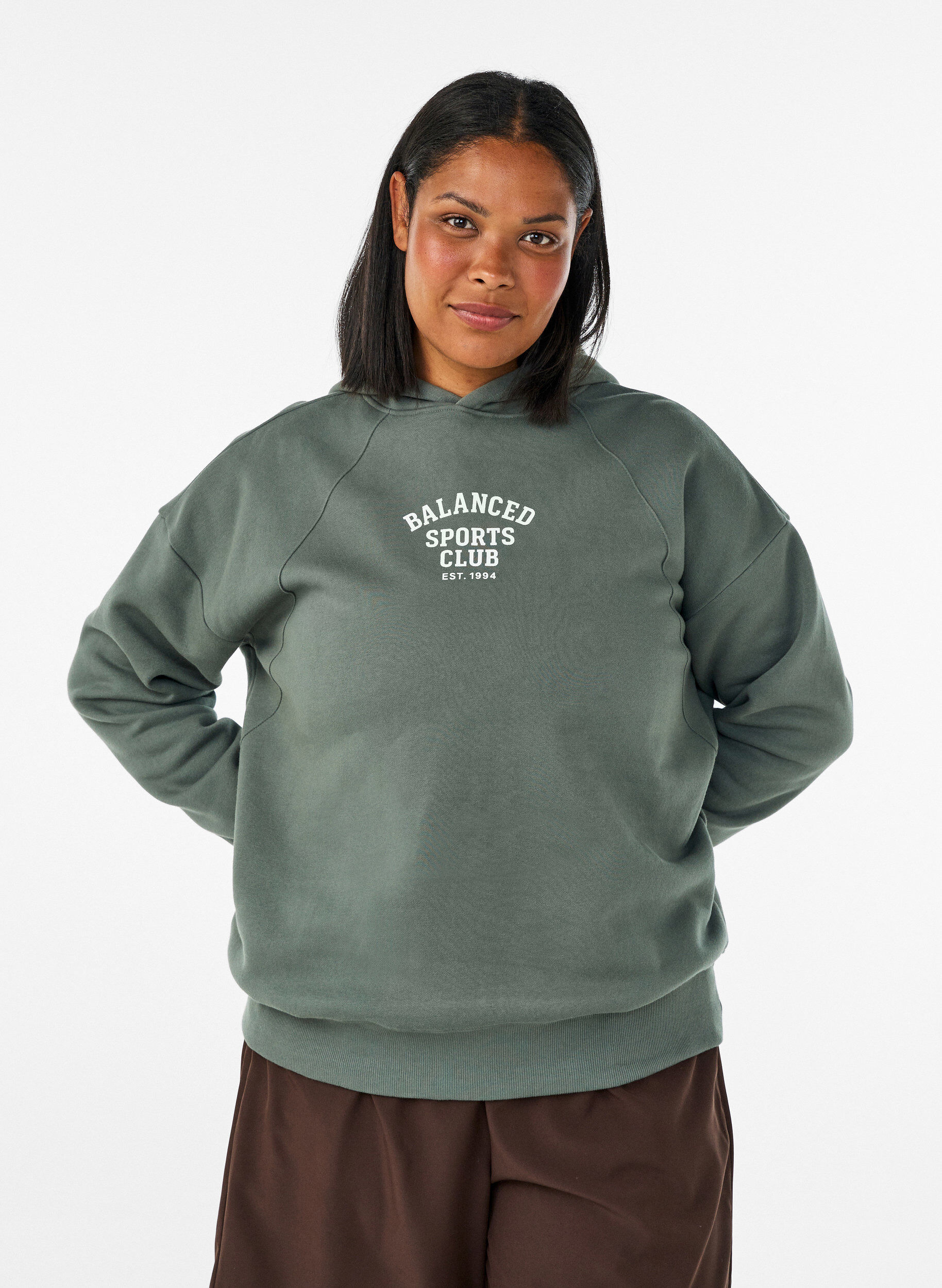 Sweat &agrave; capuche avec imprim&eacute; poitrine, Vert, Model