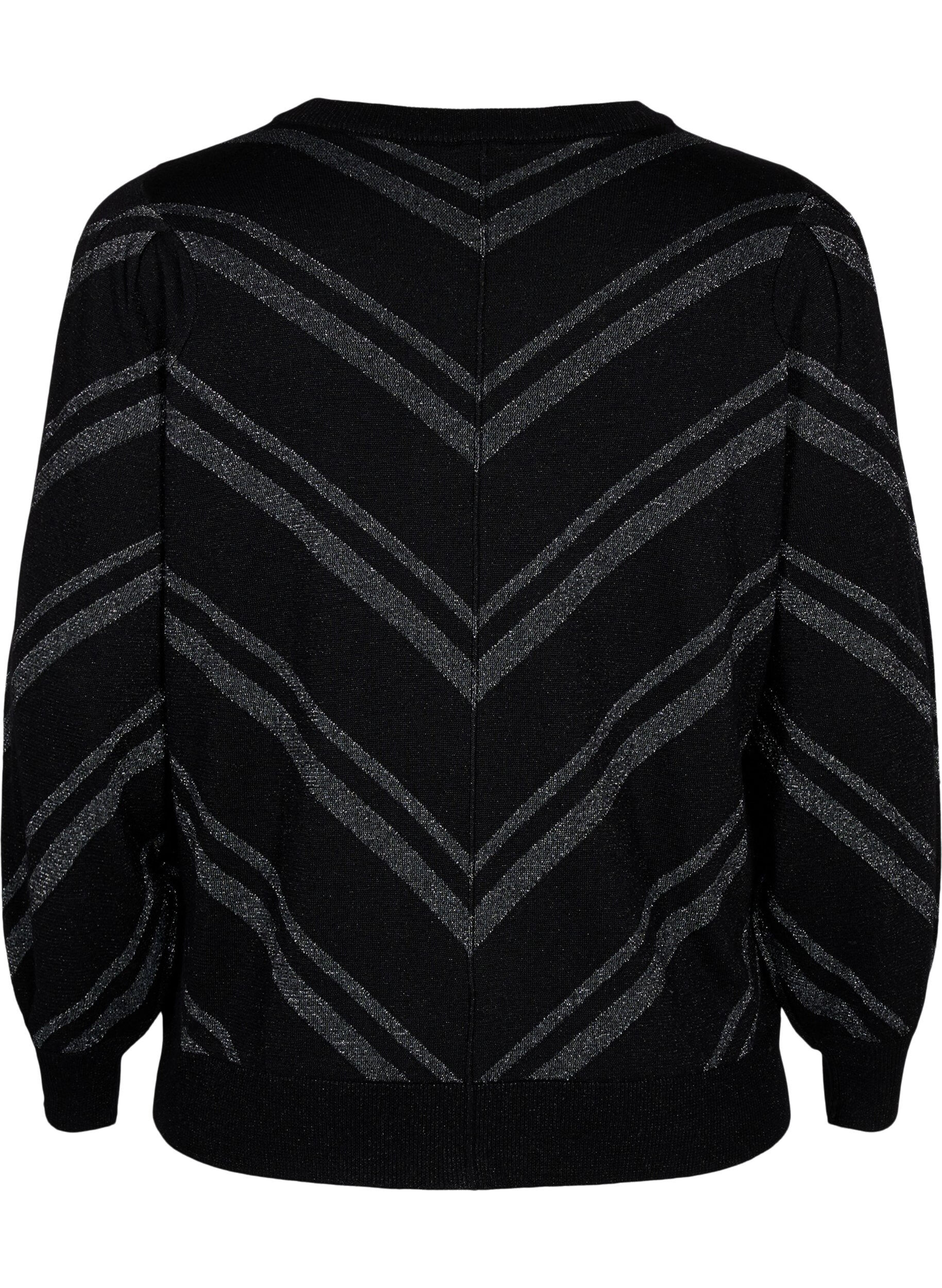 Zizzi Strickpullover mit Rundhalsausschnitt und Schimmer-Effekt, Black w.S.L.Stripes, Packshot image number 1