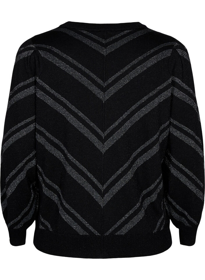 Pull tricoté avec un col rond et des reflets brillants, Black w.S.L.Stripes, Packshot image number 1