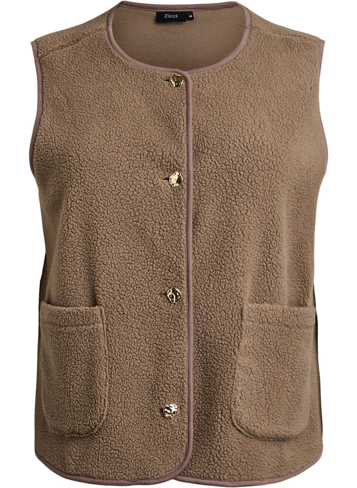 Teddy-Weste mit Kn&ouml;pfen und Taschen, Braun, Packshot image number 0