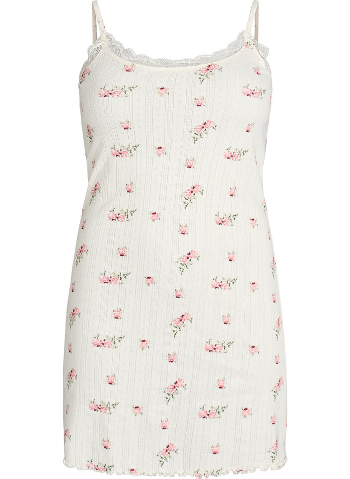 Nachthemd mit d&uuml;nnen Tr&auml;gern und Strukturmuster, Vanille, Packshot