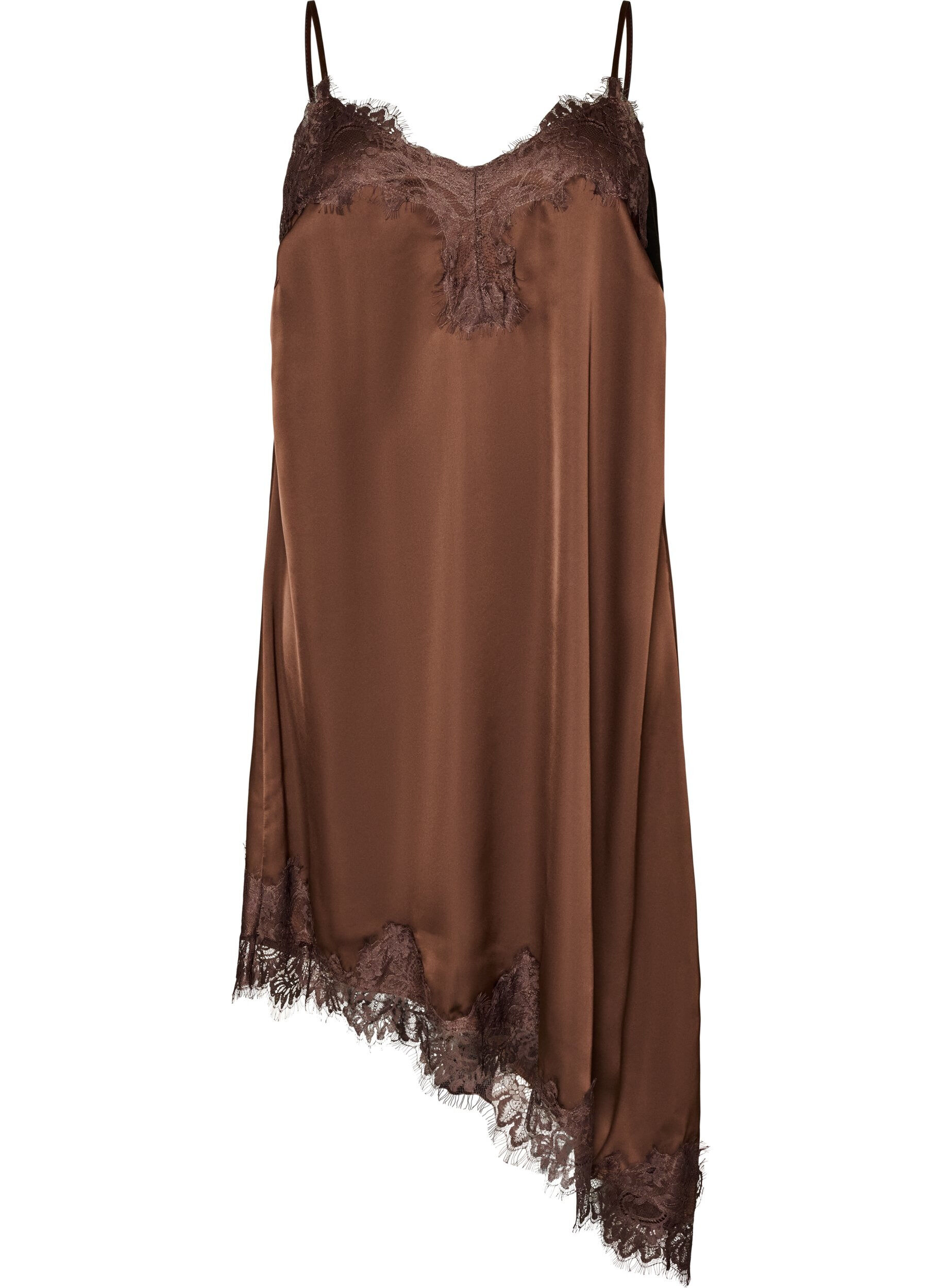 ZizziRobe en satin avec dentelle et ourlet asym&eacute;trique, Marron, Packshot image number 0
