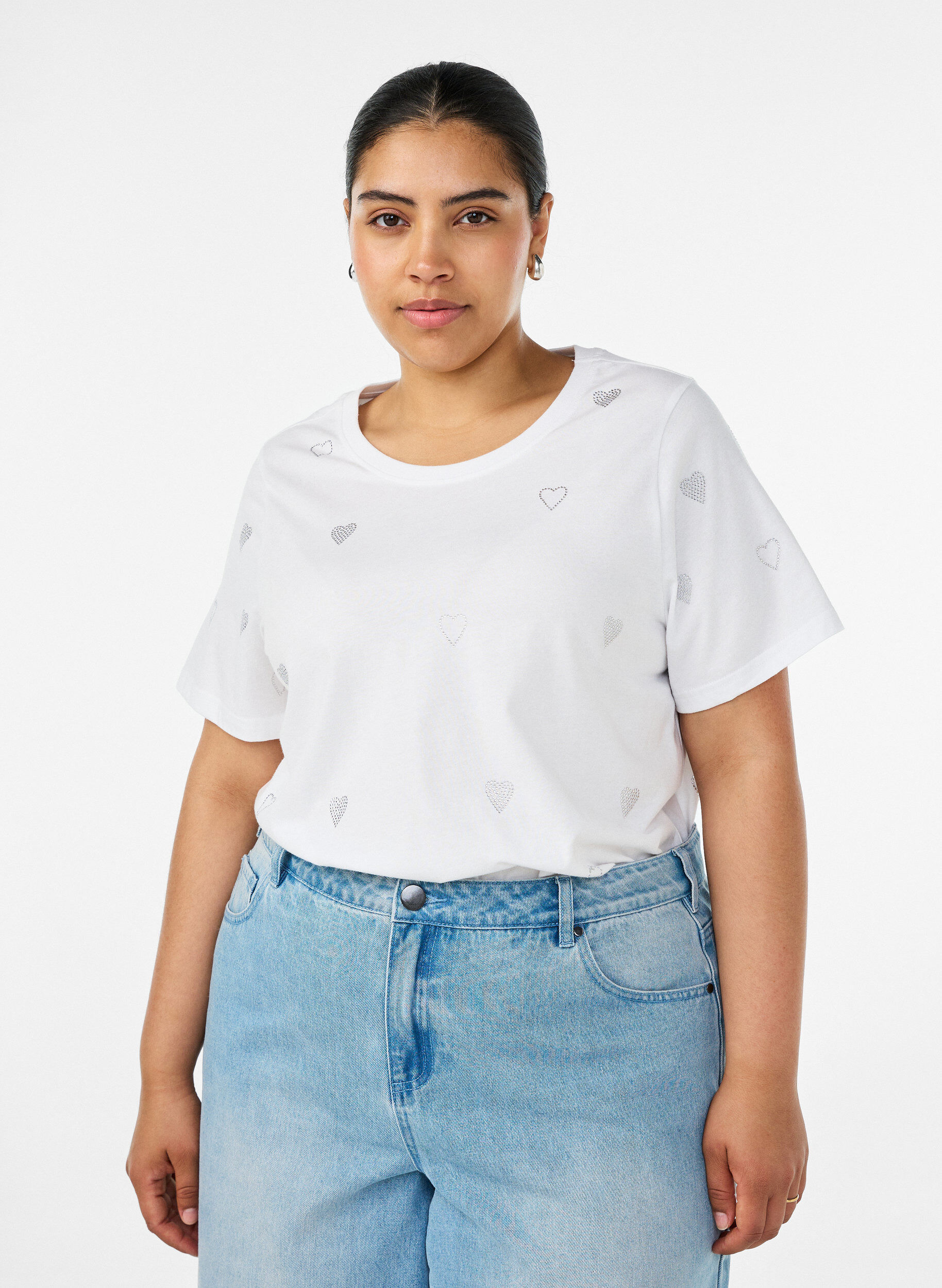 ZizziT-shirt en coton bio avec des c&oelig;urs, Blanc, Model image number 0