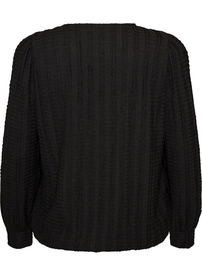 Jerseybluse mit Struktur und Ballonsilhouette, Schwarz, Packshot image number 1