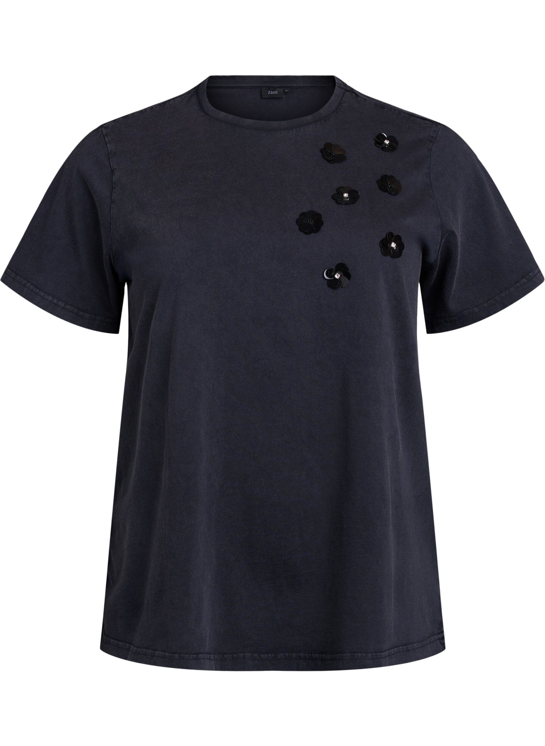 Zizzi T-shirt lav&eacute; avec fleurs paillet&eacute;es, Gris anthracite, Packshot image number 0