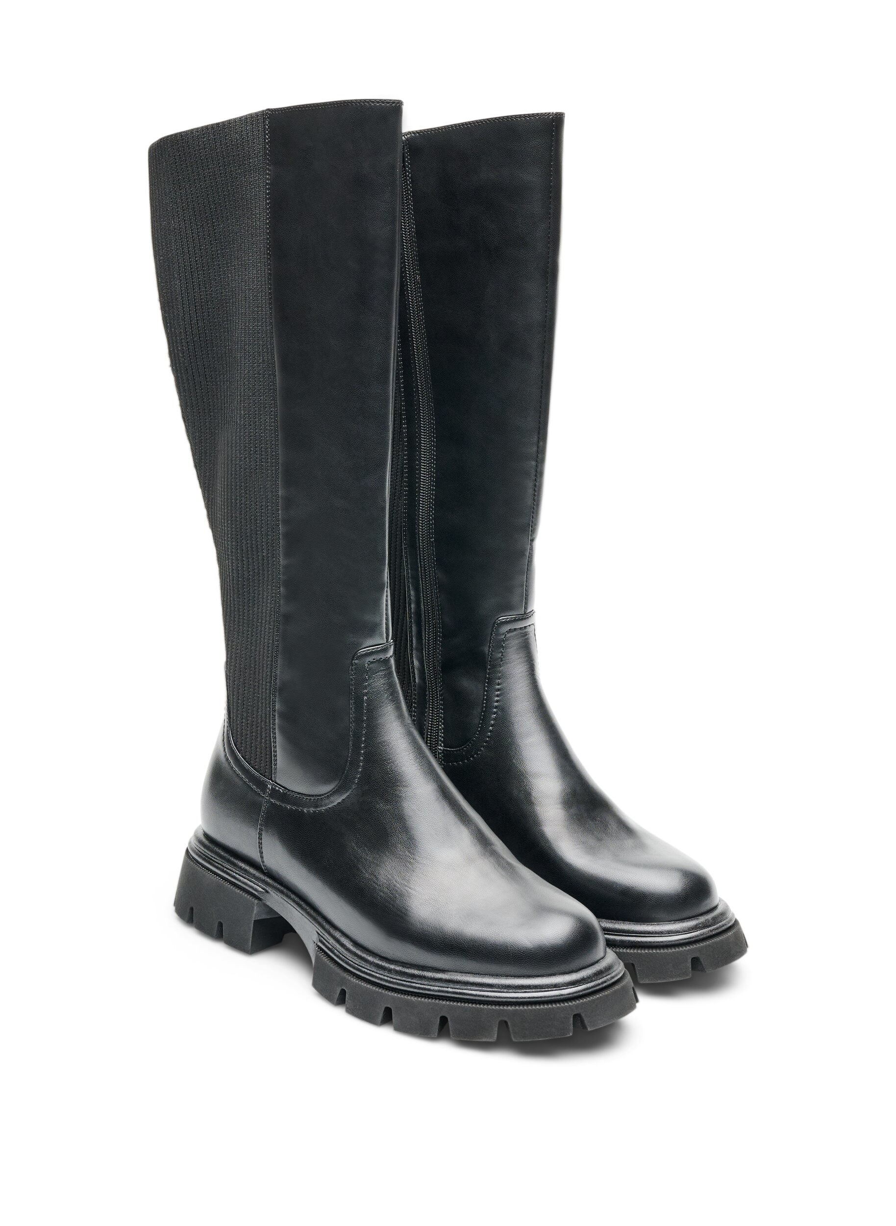 ZizziLangschaftstiefel mit Ripp-Eins&auml;tzen, Schwarz, Packshot image number 1