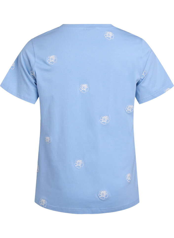 T-Shirt aus Bio-Baumwolle mit aufgestickten Motiven, Blau, Packshot image number 1