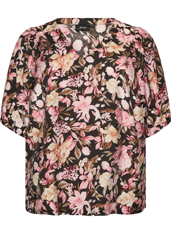 Blouse en viscose avec col en V, Rose, Packshot image number 0