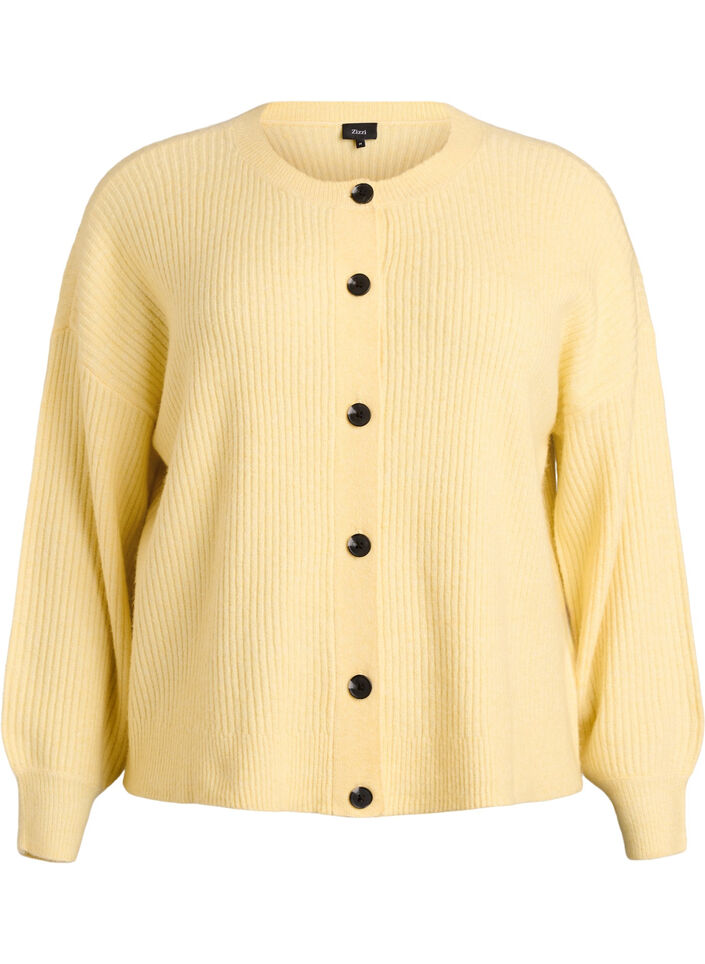 Rippenstrick Strickjacke mit Kn&ouml;pfen, Gelb, Packshot image number 0