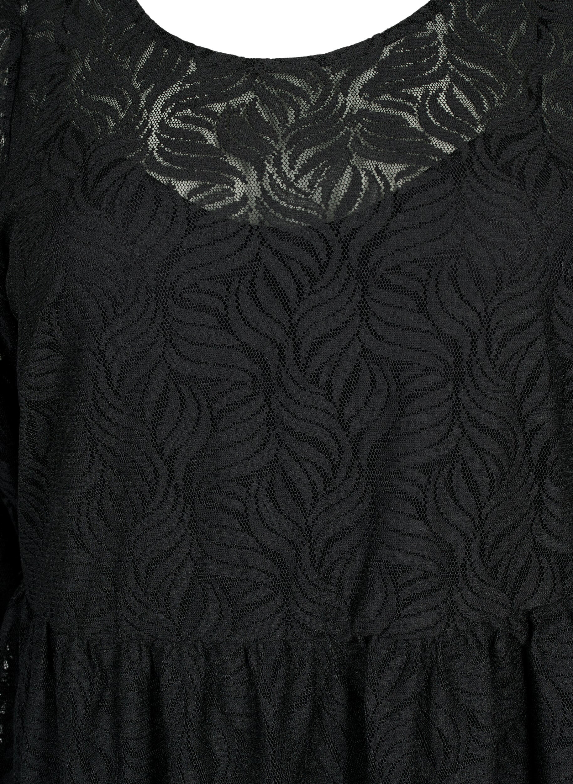 Zizzi Spitzenkleid mit 3/4 &Auml;rmeln, Black, Packshot image number 2