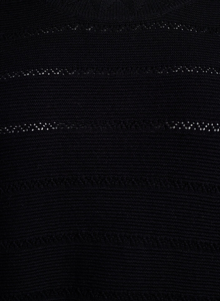 Gestrickte Bluse mit Lochmuster in Streifenoptik und kurzen Ärmeln, Schwarz, Packshot image number 2
