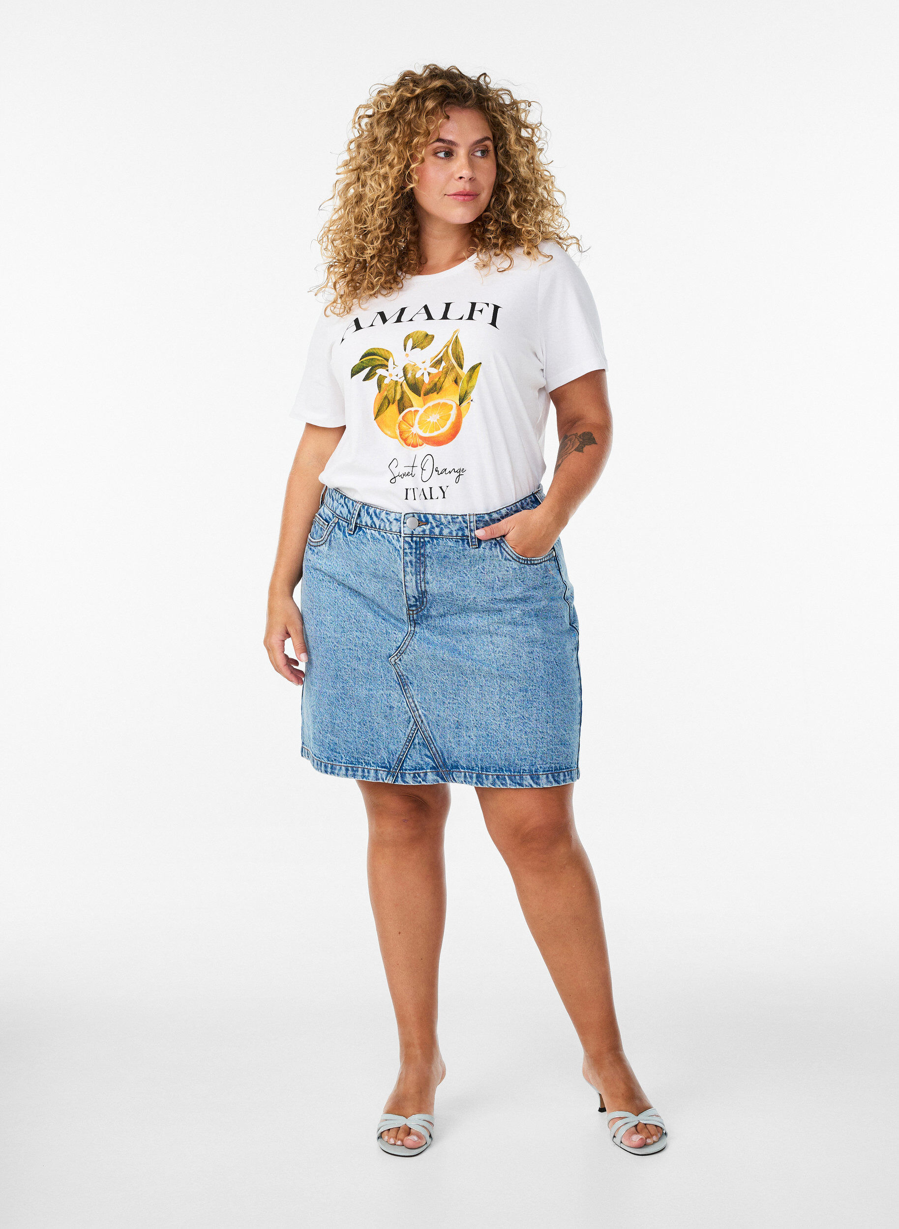 ZizziKurzer Jeansrock mit Taschen, Blau, Model image number 1