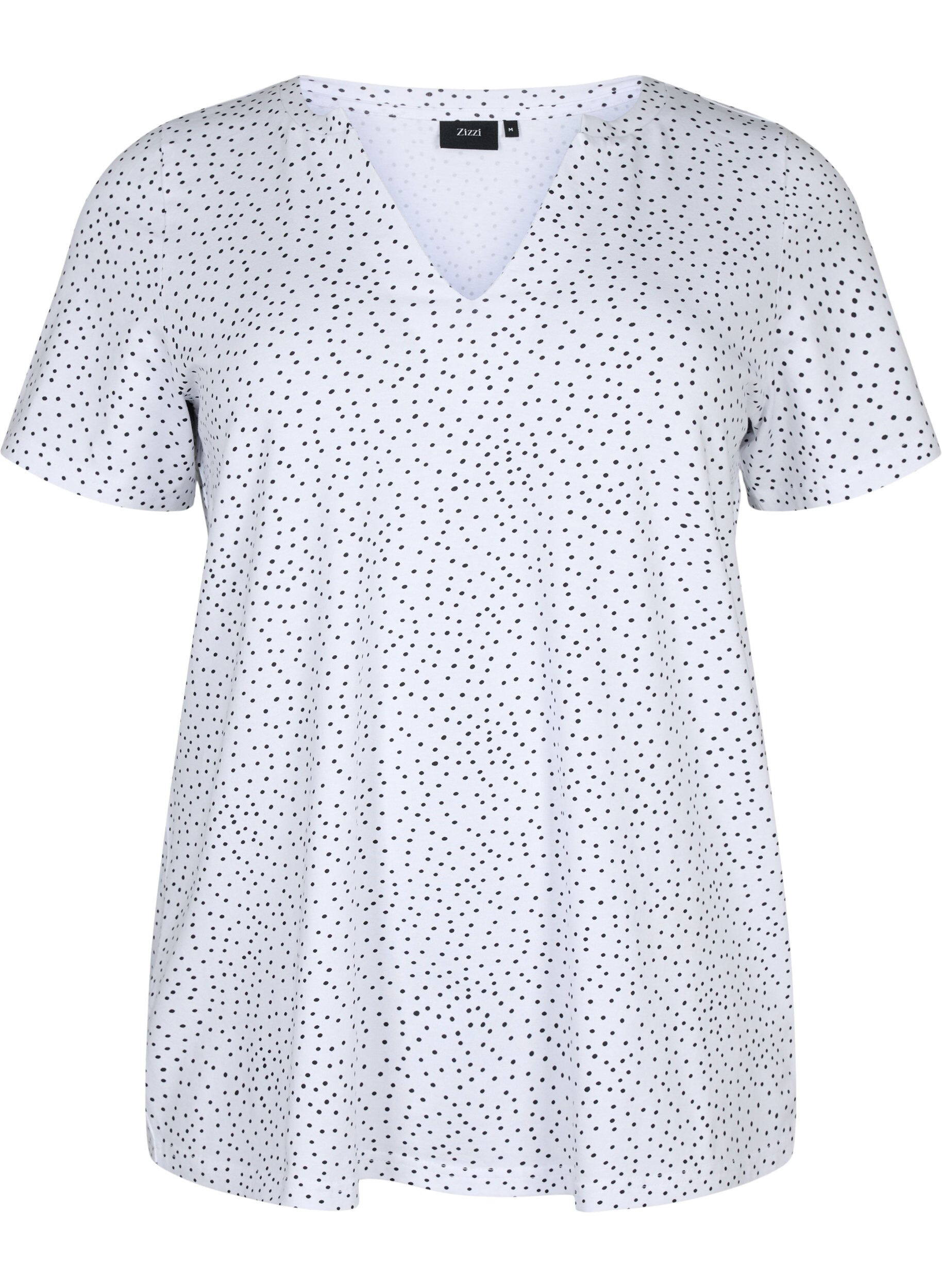 Zizzi Baumwoll-T-Shirt mit Punkten und V-Ausschnitt, B.White/Black Dot, Packshot image number 0
