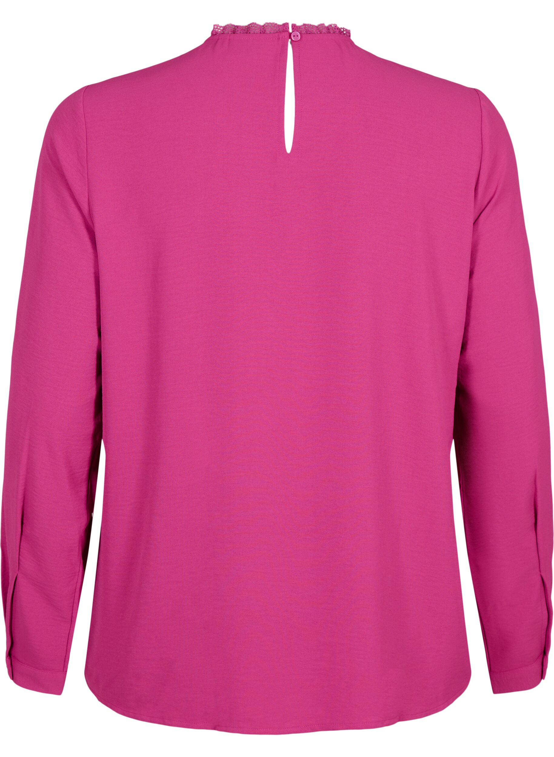 Zizzi Lang&auml;rmelige Bluse mit Spitzendetail, Festival Fuchsia, Packshot image number 1