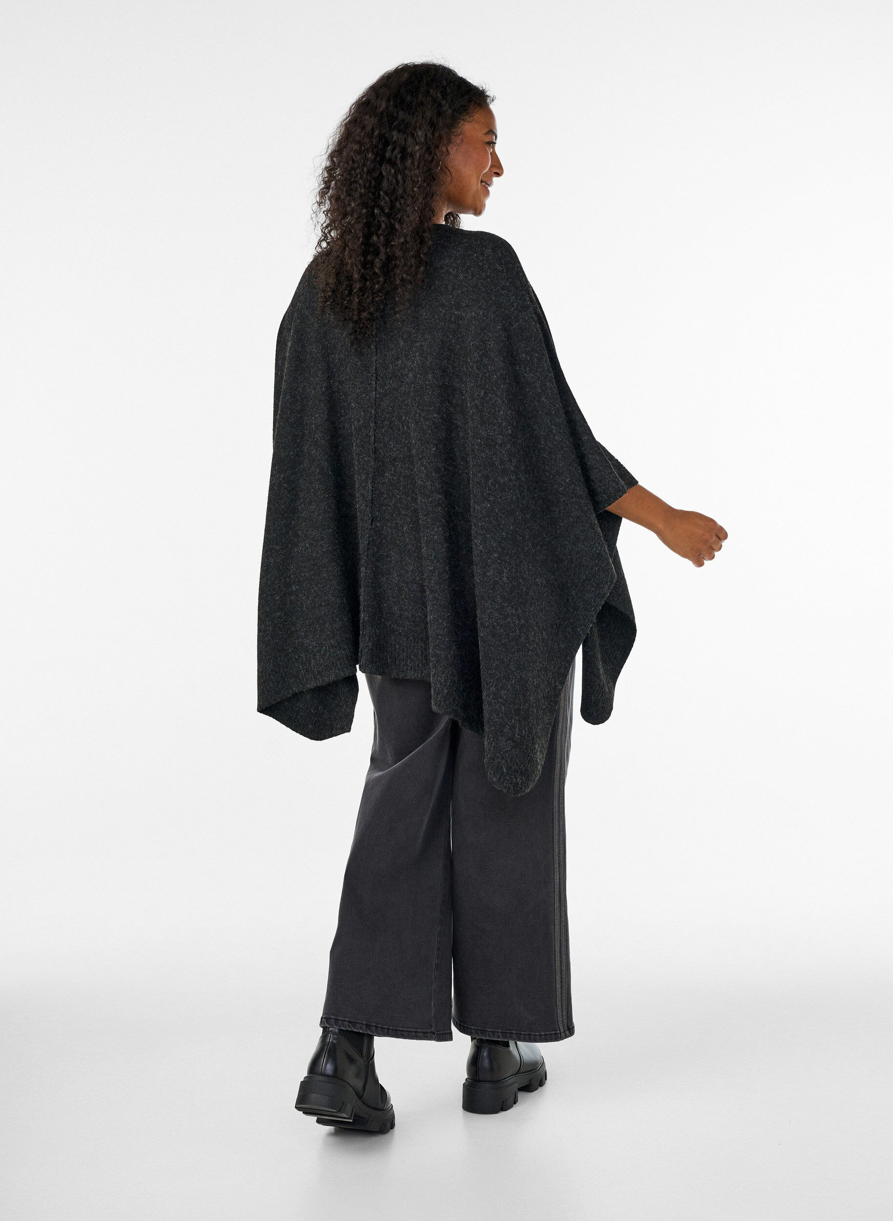 ZizziPoncho en maille &agrave; col rond, Gris anthracite, Model image number 2