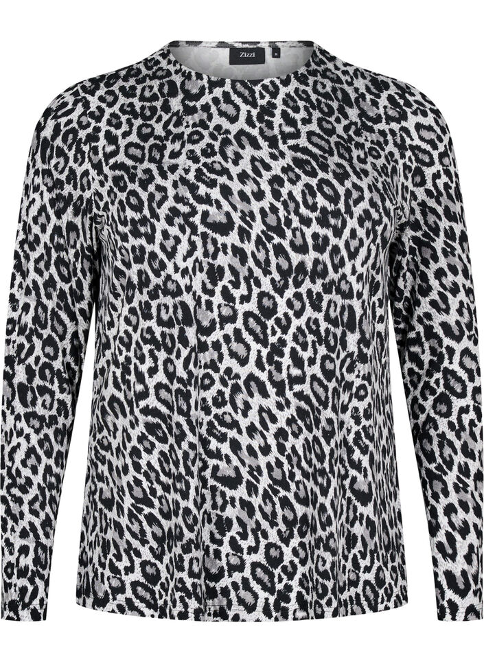 Langärmlige Bluse mit Leopardenmuster, Grau, Packshot image number 0