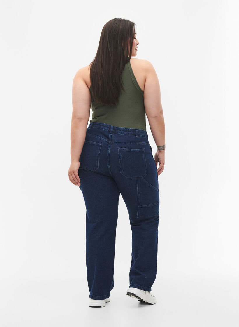 Gerade Passform Cargo Jeans, Dark blue, Model image number 1