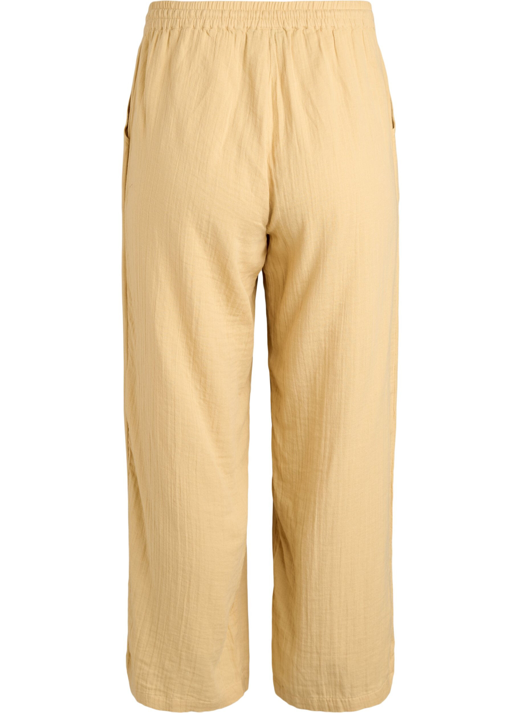 ZizziPantalon taille haute en mousseline de coton &agrave; coupe ample, Jaune clair, Packshot image number 1