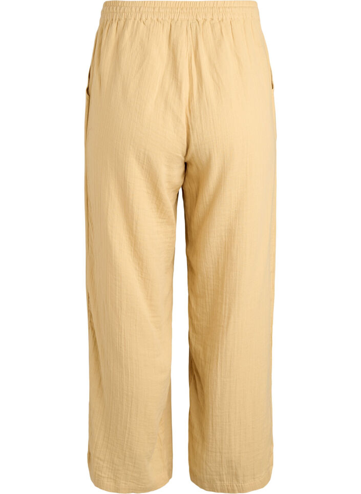 Pantalon taille haute en mousseline de coton &agrave; coupe ample, Jaune clair, Packshot image number 1