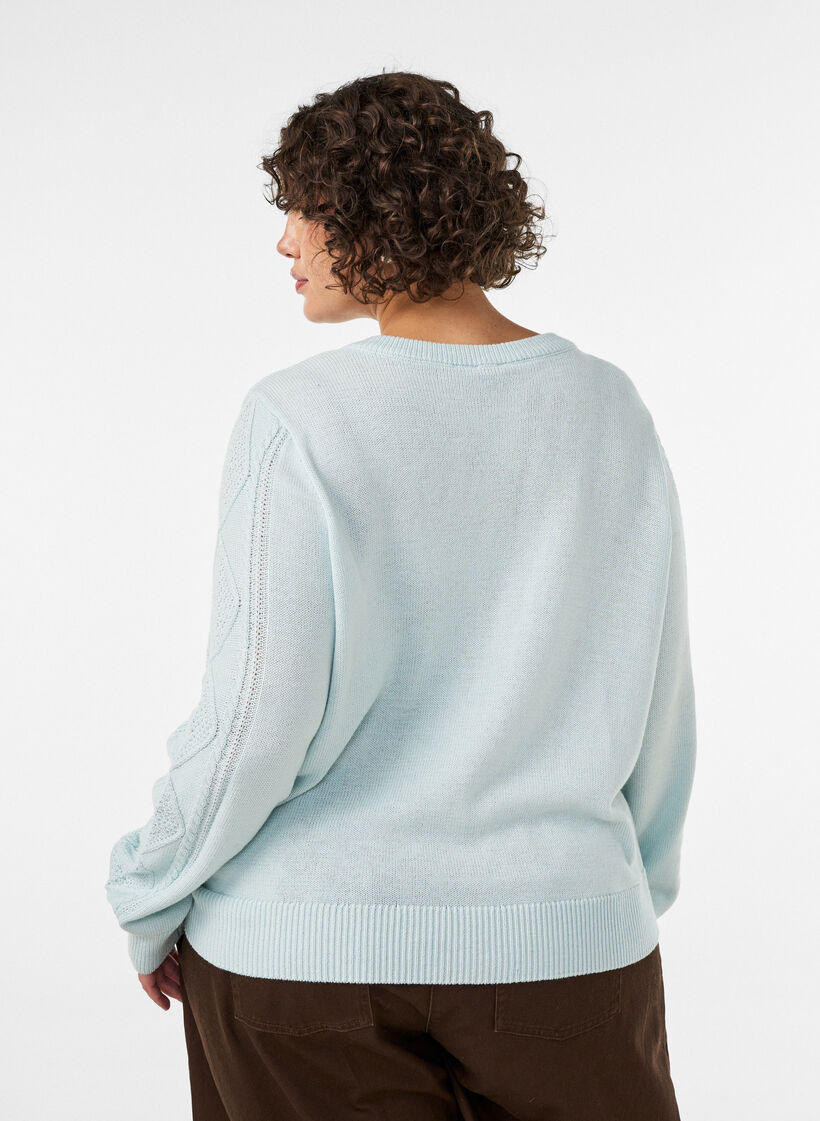 Cardigan en maille torsad&eacute;e avec boutons d&eacute;coratifs, Bleu Clair, Model image number 2