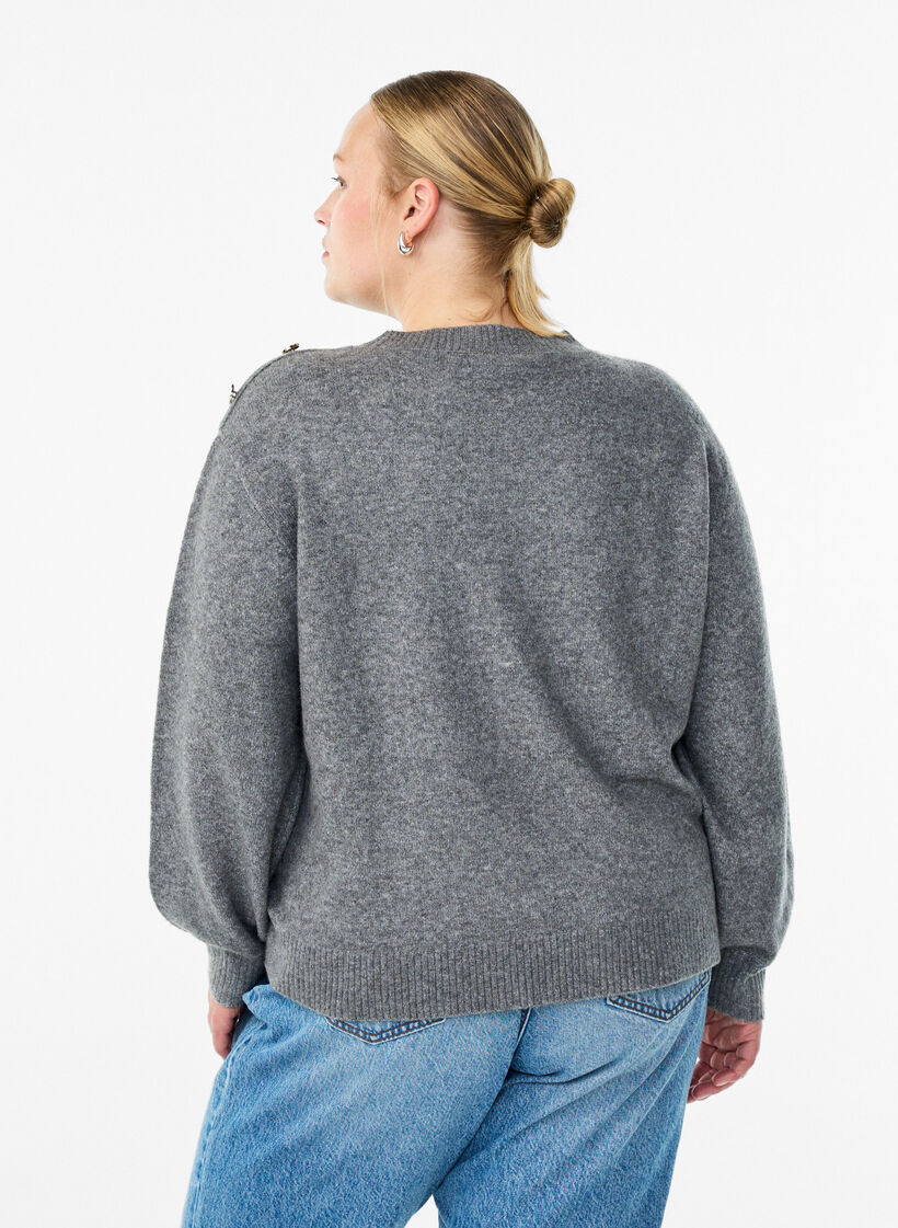 Strickbluse mit Knopfleiste, Grau, Model image number 2